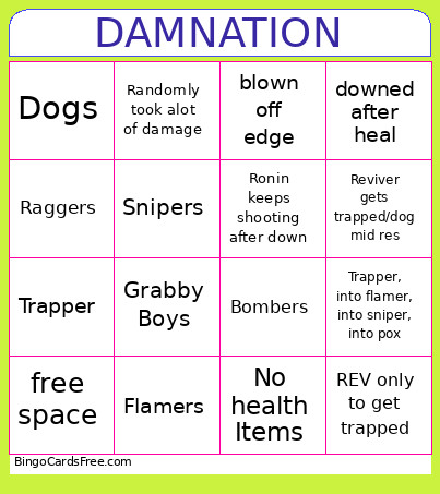 Damnation WWGWGW Bingo Card