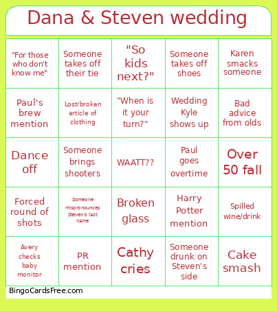 Dana & Steven Wedding Bingo Card
