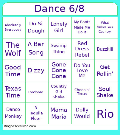 Dance 6/8 Bingo Card