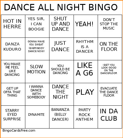 DANCE ALL NIGHT Bingo Card