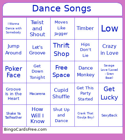 Dance Bingo Card