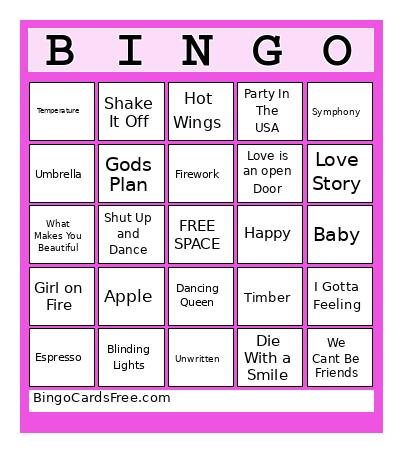 DANCE Bingo Card