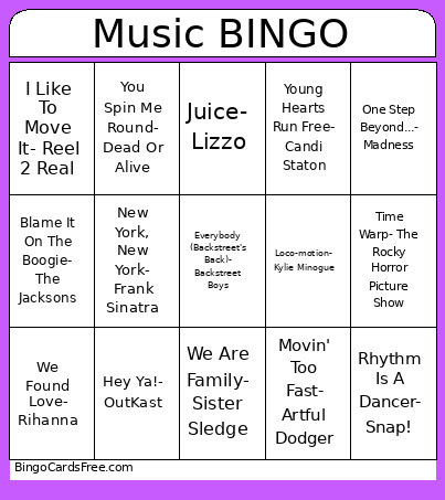 Dance Floor Bingo Card