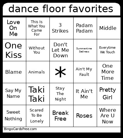 Dance Floor Favorites Bingo Card