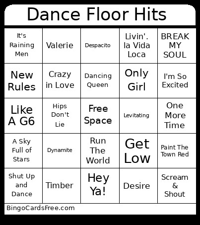 Dance Floor Hits Bingo Card