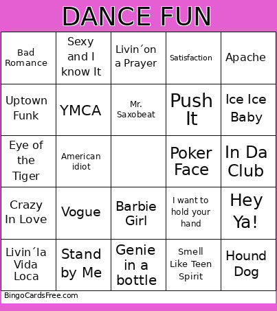 DANCE FUN Bingo Card