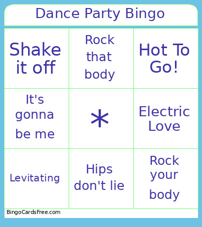 Dance Party Bingo Card