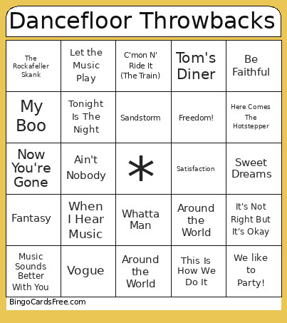 Dancefloor Throwbacks Bingo Card
