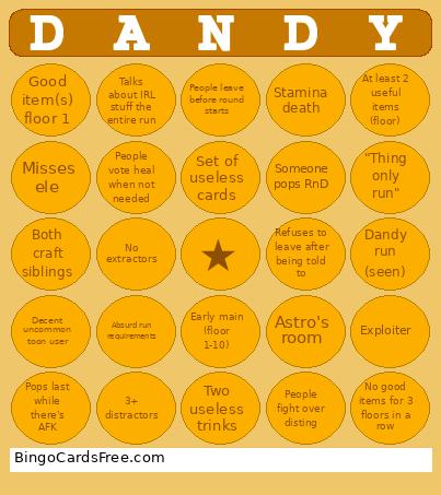 Dandy’s World Bingo Card