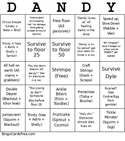 Dandys Bingo Card