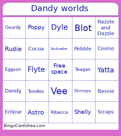 Dandy's World Bingo Card