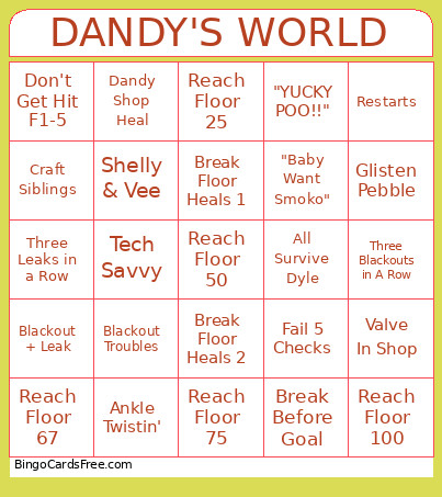 Dandy's World Long Run Bingo Card