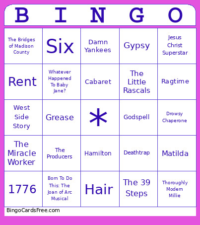 Danny Company Theatre Bingo Card