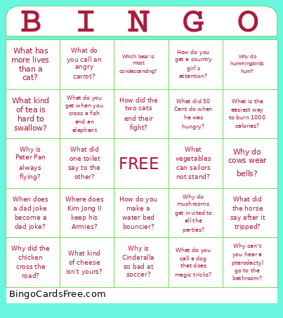 Dan's A Dad Bingo Card