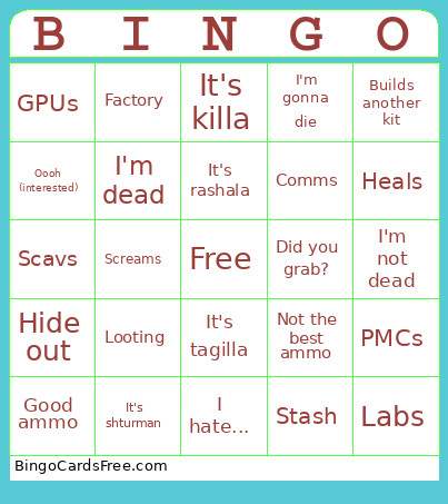 Dan's Tarkov Bingo Card