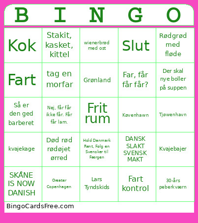 Dansk Bingo Card