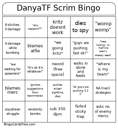 DanyaTF Scrim Bingo Card