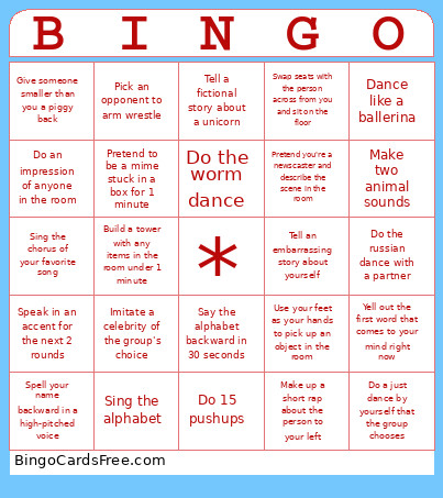 Dares Bingo Card