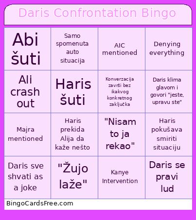 Daris Confrontation Bingo Card