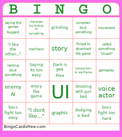 Dark Complain Bingo Card