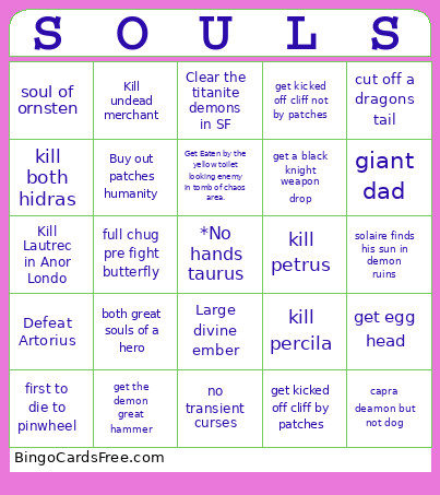 Dark Souls 1 Bingo Card