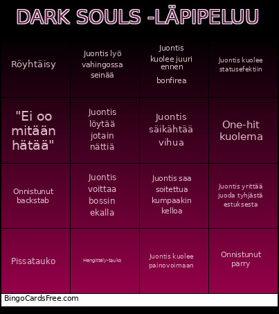 DARK SOULS -LÄPIPELUU Bingo Card