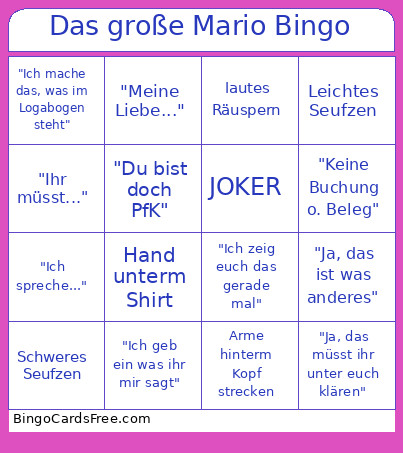 Das Große Mario Bingo Card