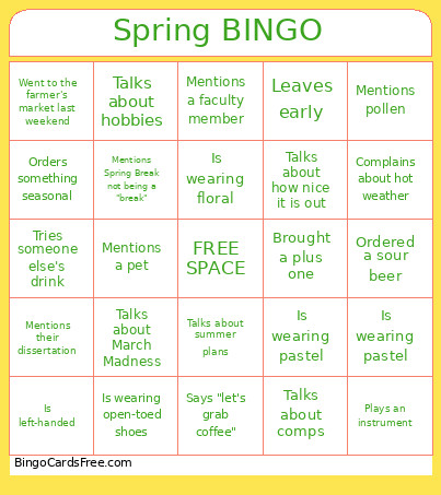 DASC Spring Bingo Card
