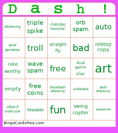 Dash! Bingo Card