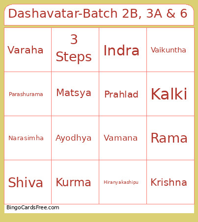 Dashavatar-Batch 2B, 3A & 6 Bingo Card