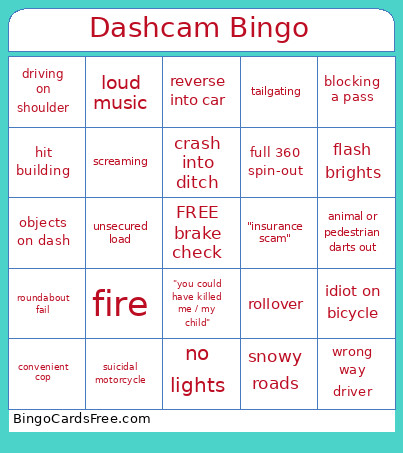 Dashcam Bingo Card