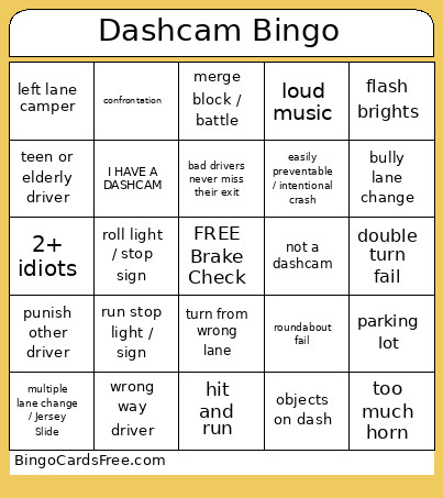 Dashcam Bingo Card