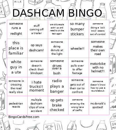 DASHCAM Bingo Card