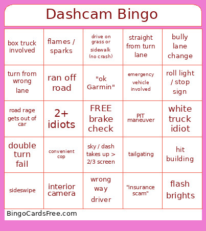 Dashcam V3 Bingo Card