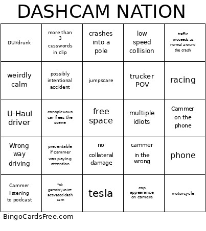 DASHCAM NATION Bingo Card 2