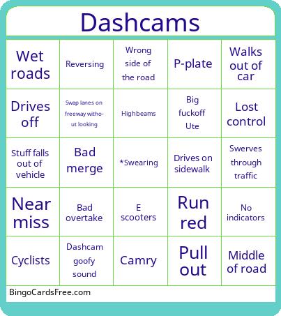 Dashcams Bingo