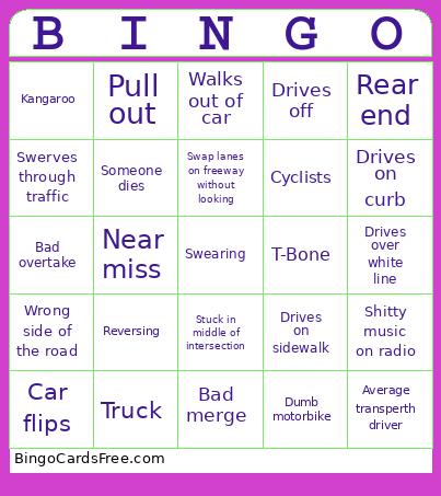 Dashcams Bingo Card