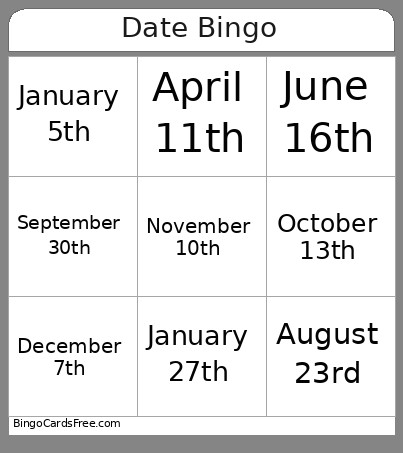 Date Bingo Card