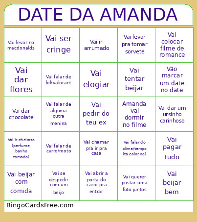 Date Da Amanda Bingo Card