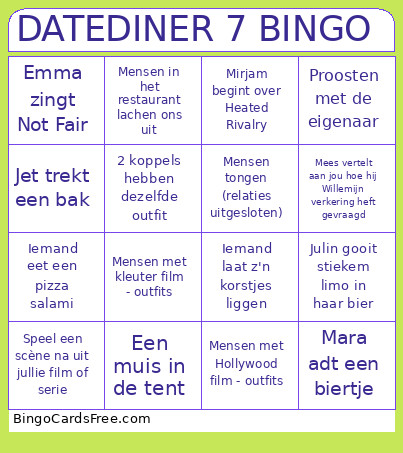 DATEDINER 7 Bingo Card
