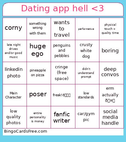 Dating App 2 Bingo Card