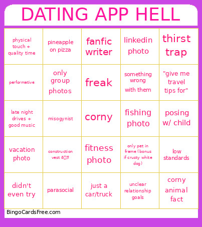 DATING APP 5 Bingo Card