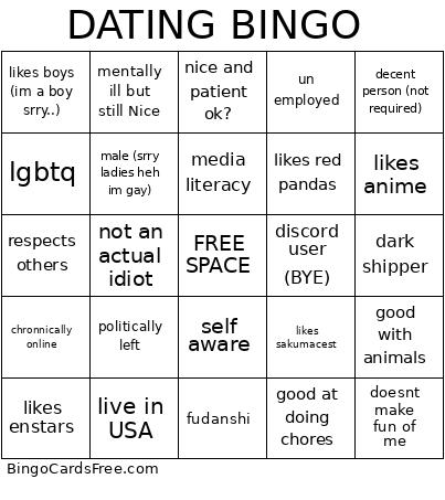 DATING Bingo Card