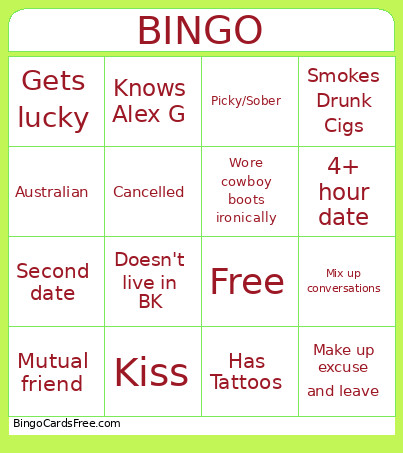 Dating Bingo Card