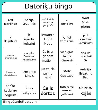 Datoriķu Bingo Card