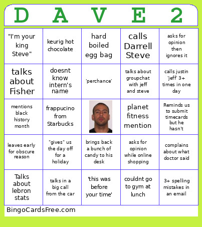 Dave2 Bingo Card
