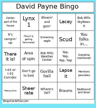 David Payne Bingo Card