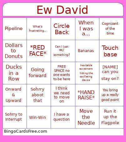 David T Meetings Bingo Card