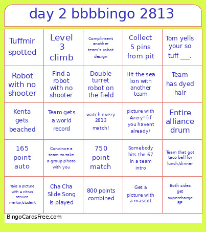 Day 2 Bbb 2813 Bingo Card