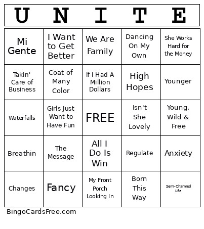 Day Of Caring Bingo Card